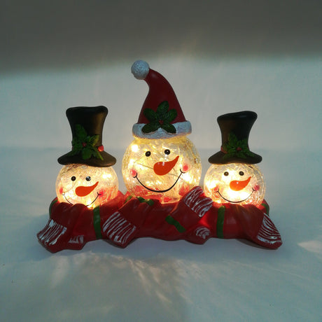 Tris Teste Pupazzo di Neve con LED 23X10X15,5CM Decorazioni Luminose Garden Team