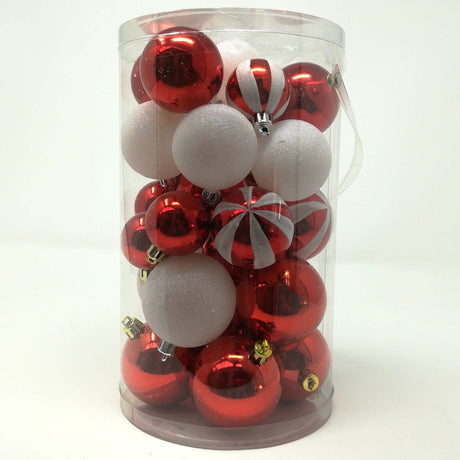 Tubo 30 Sfere Assortite Bianco-Rosso in plastica Sfere Natalizie Plastica Garden Team