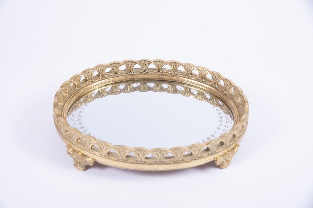 Vassoio 28X5,5X23CM Oro con Specchio Complementi d'arredo Garden Team