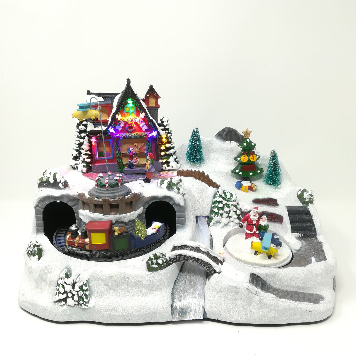 Villaggio con Negozio di Babbo Natale con Treno che Gira Paesaggi e Scene Natalizie Garden Team