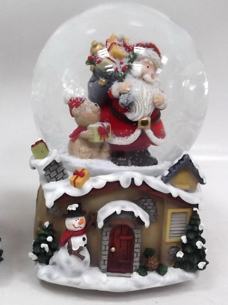 Waterball con Carillon 100MM Babbo Natale con Orsetto Waterball Natalizi Garden Team