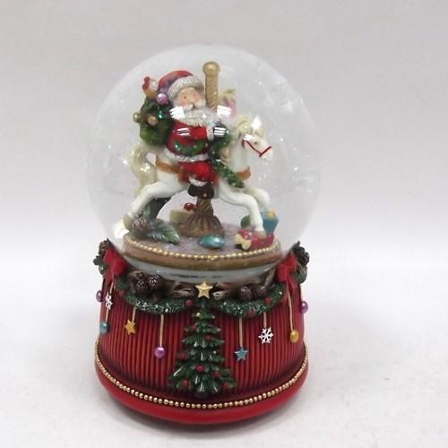 Waterball con Musica 100MM Babbo Natale su Cavallino a Dondolo Waterball Natalizi Garden Team