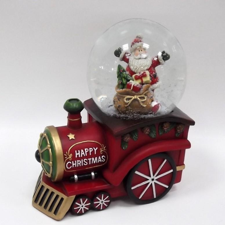Waterball con Musica 100MM Babbo Natale su Treno Waterball Natalizi Garden Team